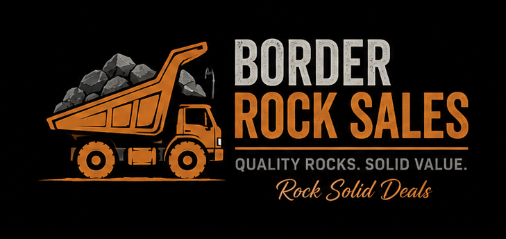 Border Rock Sales logo: orange tipper truck loaded with rock