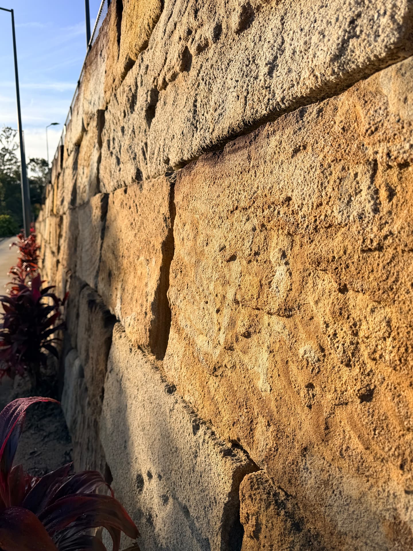 Sandstone blocks laid up in a retaining wall